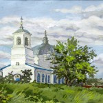 Церковь в Черемухово. Б., Гуашь.